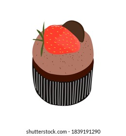 Chocolate and strawberry cupcake hand drawn illustration