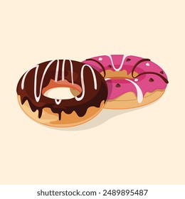 Chocolate strawberry flavor Donuts vector illustration