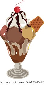 chocolate strawberry ice cream with crispy crackers.