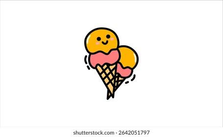 chocolate and strawberry ice cream design with cute expressions on isolated white background 
