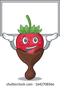 A chocolate strawberry mascot picture raised up board