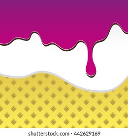 chocolate and strawberry melted cream on wafer background. vector illustration