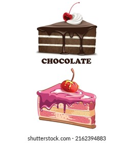 Ilustración de pasteles de chocolate y de fresa y deliciosa