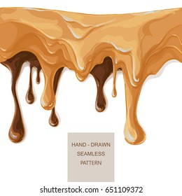 Chocolate streams, melted caramel. Syrup drip pattern isolated on a white background. Flowing caramel vector illustration isolated on transparent background