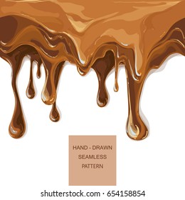 Chocolate streams, melted caramel. Syrup drip pattern isolated on a white background. Flowing caramel vector illustration isolated on transparent background