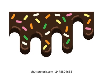 Chocolate and sugar flakes drops border cartoon. Vector illustration.