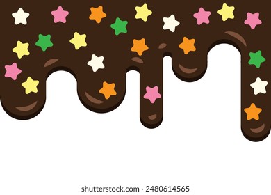 Chocolate and sugar flakes drops border cartoon. Vector illustration.