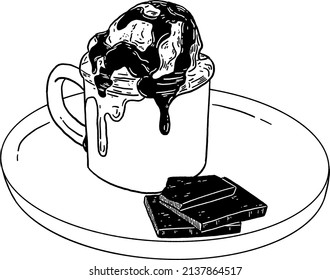 Chocolate Sundae Ice cream Sweet dessert Homemade style Hand drawn line art Illustration