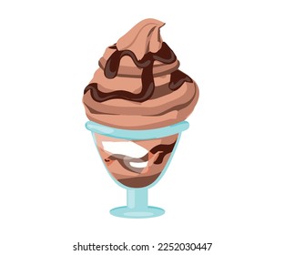 Chocolate Sundae with syrup, Ice cream. vector.