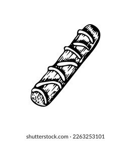 Chocolate sweet bar sketch. Confectionery food, candy, waffles, nut nougat. Yummy dessert. Candies with filling. Cocoa bean product. Hand drawn vector doodle illustration.