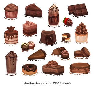 Postre dulce de chocolate y deliciosos tratamientos Big Vector Set