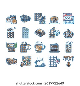 Chocolate Sweet Dessert Drink doodle icons set vector. Hot Ice Chocolate Beverage Cup, Cake Coffee, Caramel Cream. Cocoa Ingredient Product Nourishment Snack  sketch hand drawn