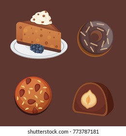 Chocolate sweet dessert icons. Organic food vector