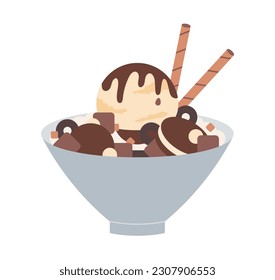 chocolate sweet food. ice cream snack shaved ice. simple vector illustration.