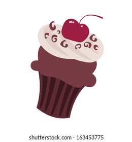 chocolate sweet muffin with cherry. ?ute vector drawing baking for cafe and holidays.