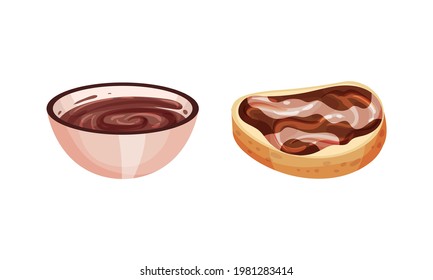 Chocolate Sweet Paste for Spreading on Bread and Toast Vector Set
