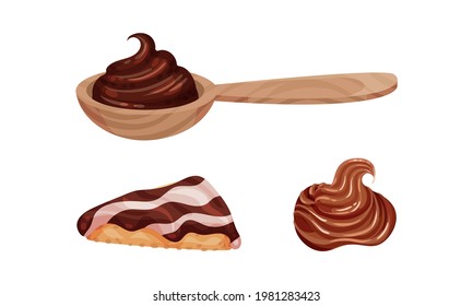 Chocolate Sweet Paste for Spreading on Bread and Toast Vector Set