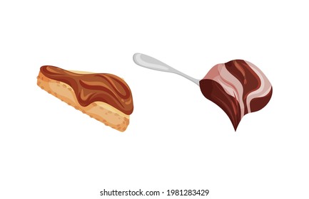 Chocolate Sweet Paste for Spreading on Bread and Toast Vector Set