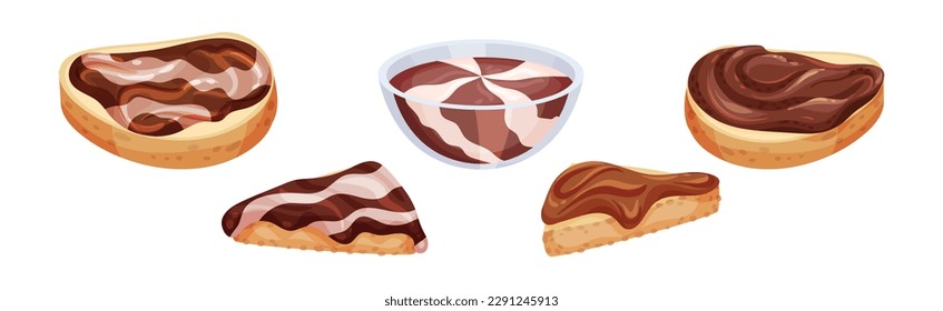 Chocolate Sweet Paste for Spreading on Bread and Toast Vector Set