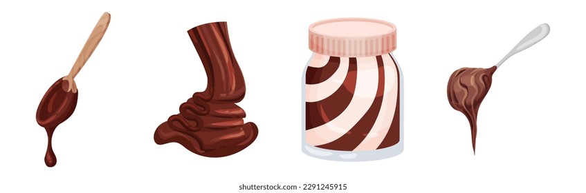 Pasta dulce de chocolate para su difusión en un conjunto de vectores de pan y tostadas