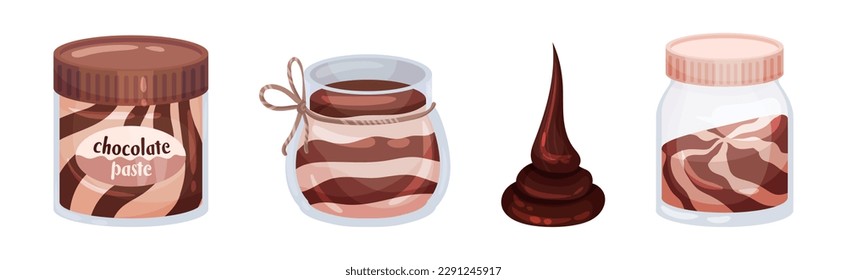 Chocolate Sweet Paste for Spreading on Bread and Toast Vector Set