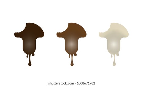 The chocolate sweet in the shape of a mushroom. Dark, milk, white. Vector illustration.