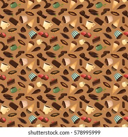 Chocolate sweets background vector illustration.