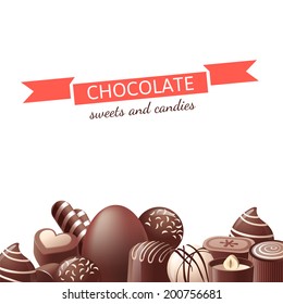 Chocolate sweets and candies over white background