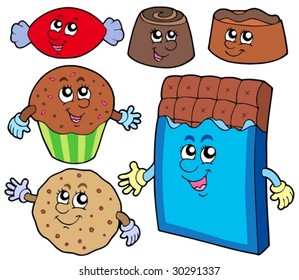 Colección de dulces de chocolate - ilustración vectorial.
