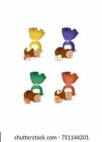 Chocolate sweets with nuts against white background