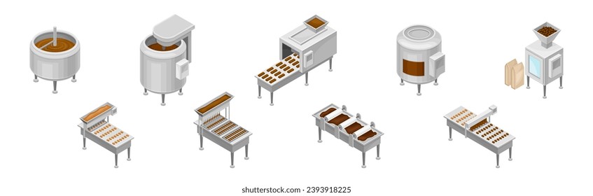 Chocolate Sweets Production and Manufacture Isometric Vector Set