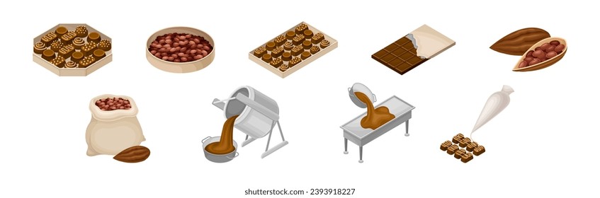 Chocolate Sweets Production and Manufacture Isometric Vector Set