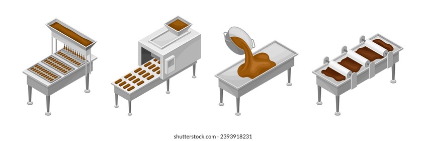 Chocolate Sweets Production and Manufacture Isometric Vector Set