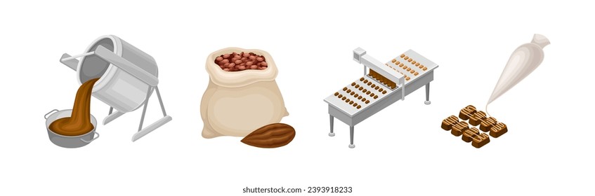 Chocolate Sweets Production and Manufacture Isometric Vector Set