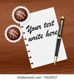 Chocolate sweets and sheet with space for your text. Vector