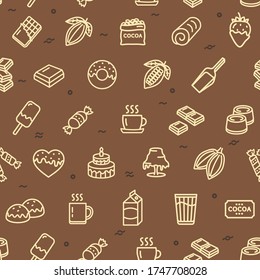 Chocolate Sweets Signs Seamless Pattern Background on a Brown for Web and App, Graphic Design. Vector illustration