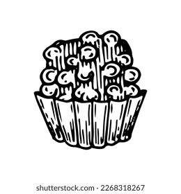Chocolate sweets sketch. Confectionery food, candy, truffle. Delicious dessert. Candies with sprinkles. Yummy. Cocoa bean product. Hand drawn vector doodle illustration.