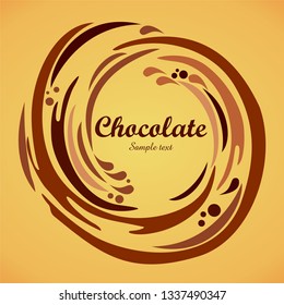 Chocolate swirl background. Cream texture. Liquid chocolate close-up.  Melted chocolate swirl background. Splash. Logo. Flat design. Hot chocolate splash. Appetizing liquid dessert Vector Illustration