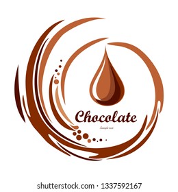 Chocolate swirl background. Cream texture. Liquid chocolate close-up. Textured dark chocolate. Melted chocolate swirl background. Splash.  Icon Pictogram. Vector Illustration