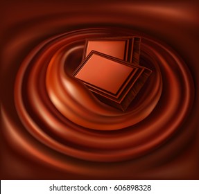 chocolate swirl background and chocolate pieces