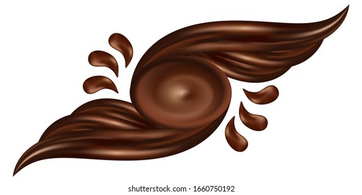Chocolate swirl isolated, abstract shape with creamy splash and waves. Vector illustration