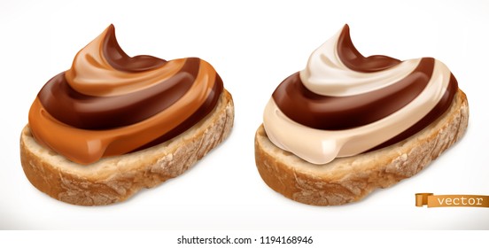 Chocolate swirl on bread. 3d vector realistic icon