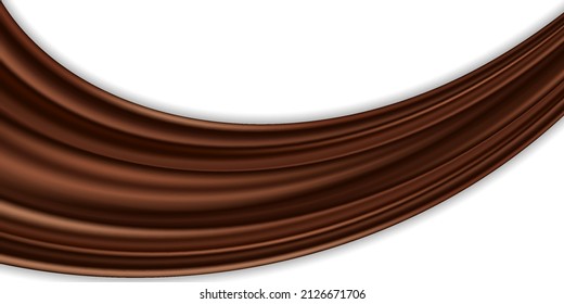 Chocolate swirl wave. Creamy milk chocolate, dark brown color flow, smooth liquid texture. Design element isolated on white background. Abstract vector illustration