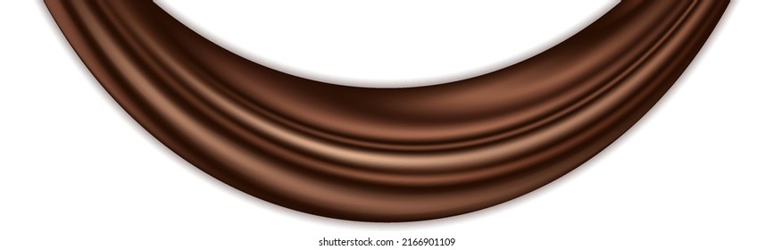 Chocolate swirl wave. Creamy milk chocolate, dark brown color flow, smooth liquid texture. Design element isolated on white background. Abstract vector illustration