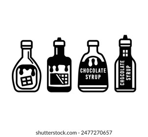 chocolate syrup drink bottle icons symbol vector design black white color illustration sets