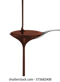 chocolate syrup on a spoon
