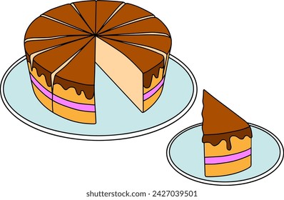 Ilustración vectorial de tarta de chocolate aislada sobre fondo blanco