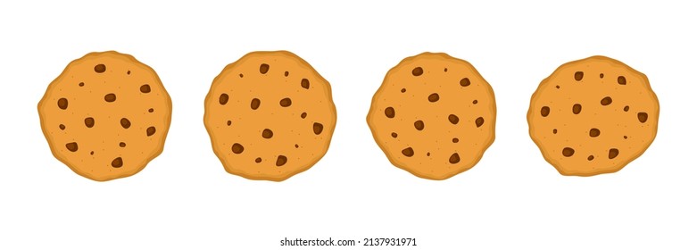 Chocolate tasty chip set. Sweet cookie collection. Home bakery. Vector isolated on white background.