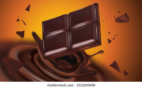 Chocolate with tasty liquid twisted in the middle isolated on solid color background, Vector realistic in 3d illustration. Food concept.