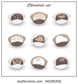 Chocolate tasty sweets isolated icons set